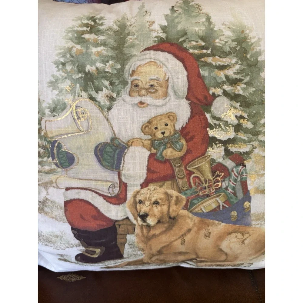 Santa Golden Retriever Christmas Duck Feather Fill Pillow by Santa's Workshop